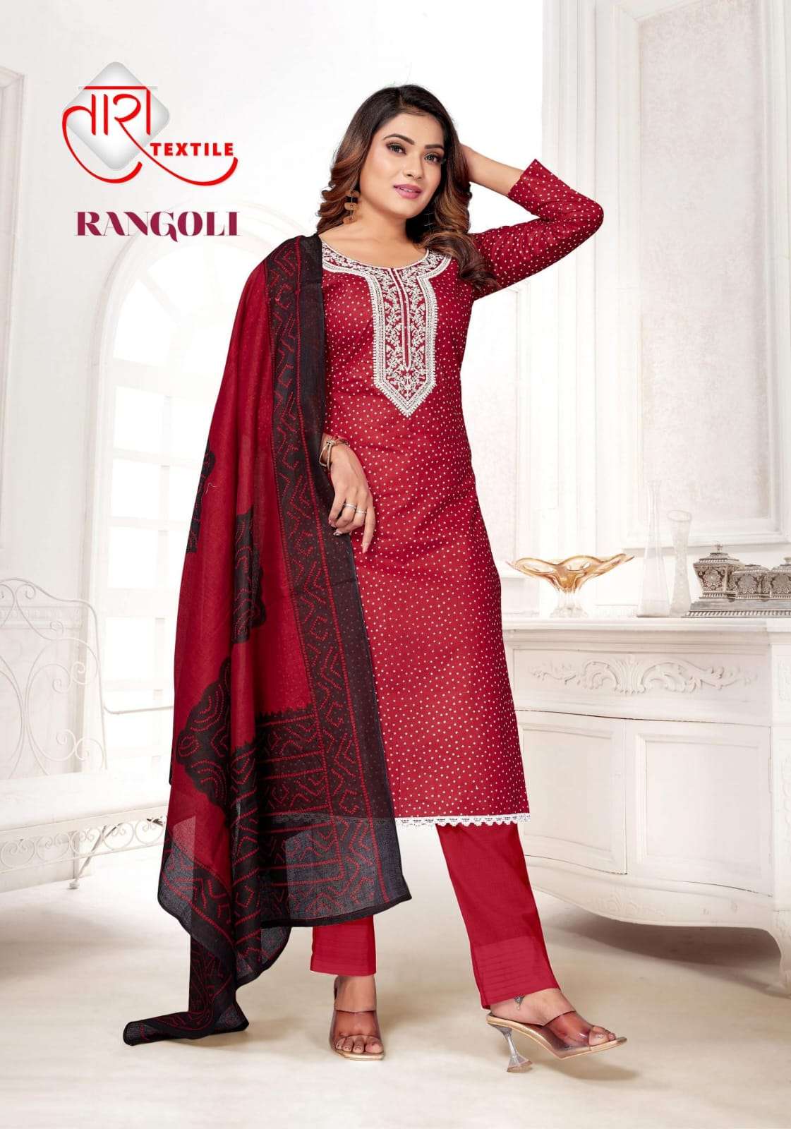 rangoli vol-1 by tara textile 1001-1008 series indian designer cotton suits catalogue manufacturer surat gujarat 