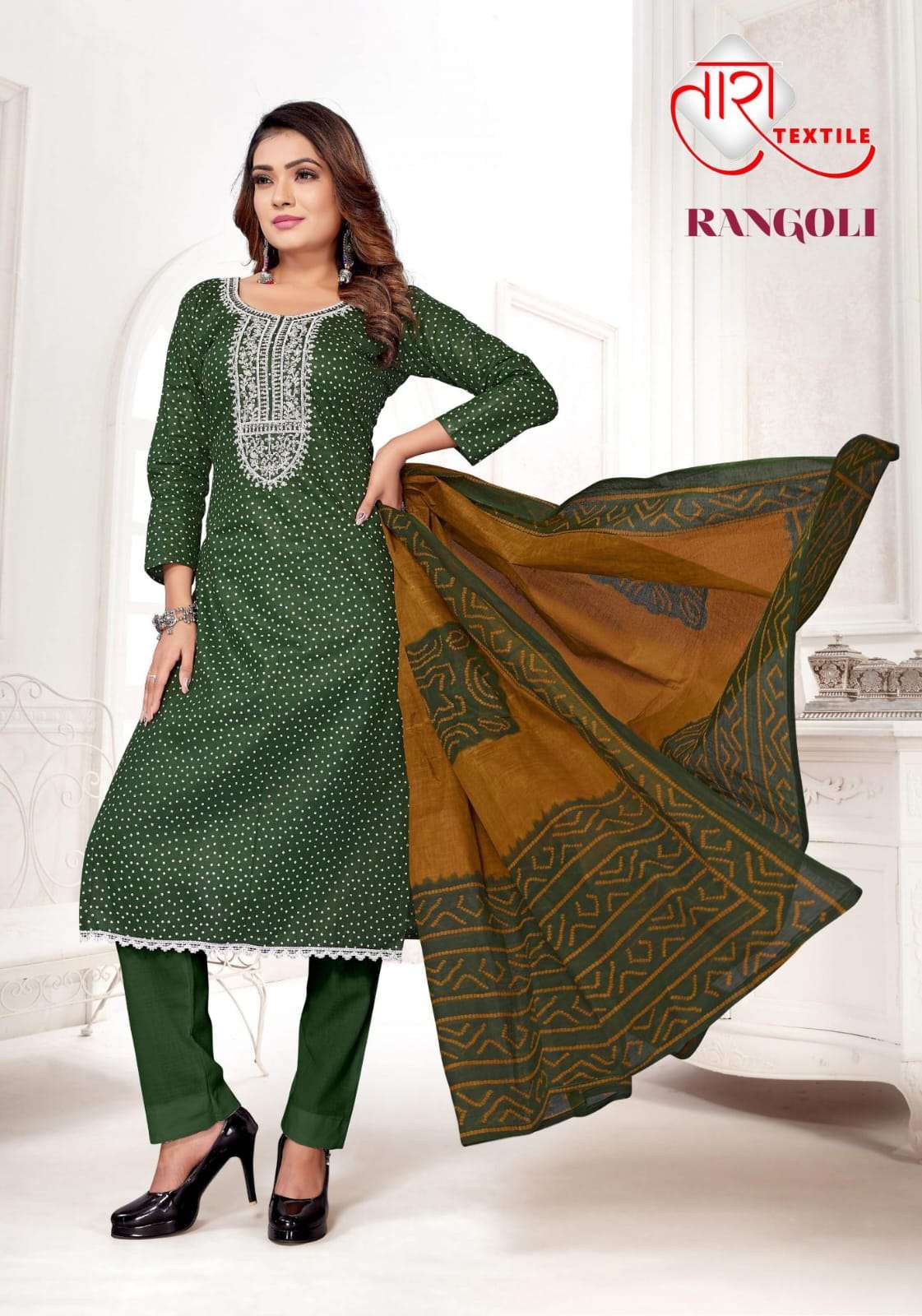 rangoli vol-1 by tara textile 1001-1008 series indian designer cotton suits catalogue manufacturer surat gujarat 