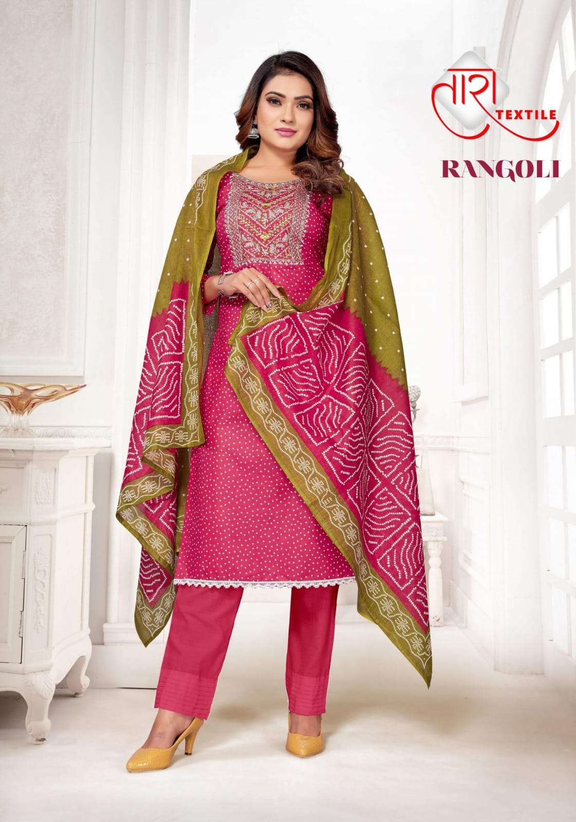 rangoli vol-1 by tara textile 1001-1008 series indian designer cotton suits catalogue manufacturer surat gujarat 