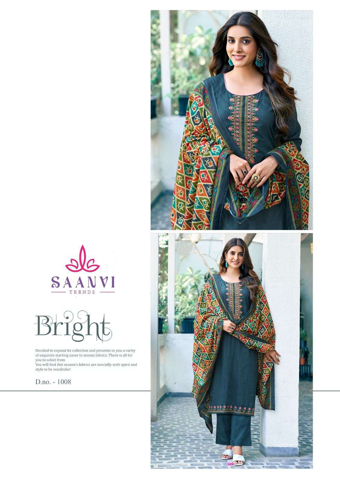 romani by saanvi trends 1001-1008 series heavy cotton designer salwar kameez catalogue surat gujarat 