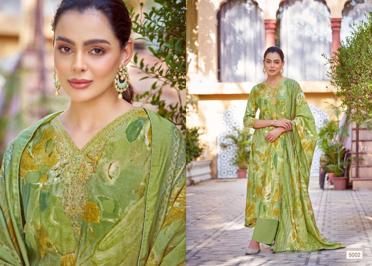 salvi fashion selvina silk vol 5 5001-5008 series designer modal silk foil embroidred salwar kameez catalogue wholesale price surat 