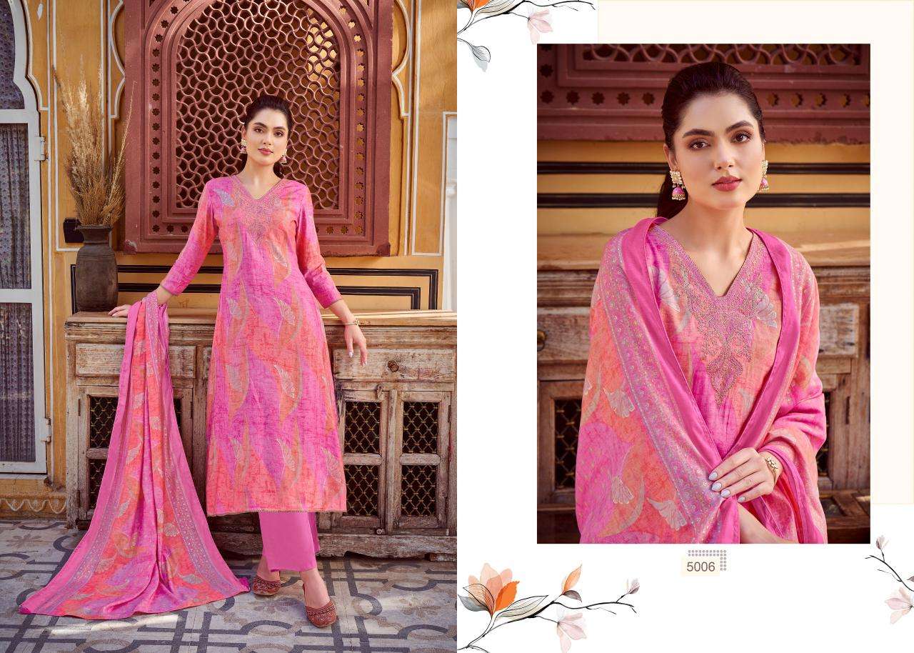 salvi fashion selvina silk vol 5 5001-5008 series designer modal silk foil embroidred salwar kameez catalogue wholesale price surat 