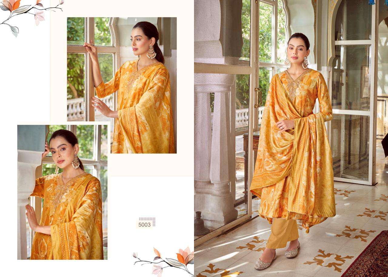 salvi fashion selvina silk vol 5 5001-5008 series designer modal silk foil embroidred salwar kameez catalogue wholesale price surat 