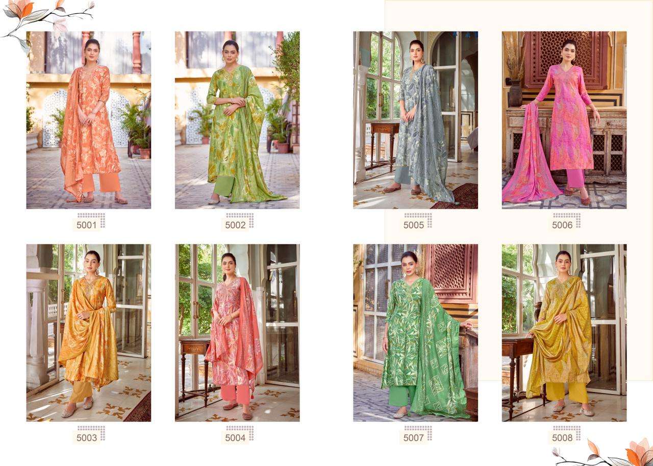 salvi fashion selvina silk vol 5 5001-5008 series designer modal silk foil embroidred salwar kameez catalogue wholesale price surat 
