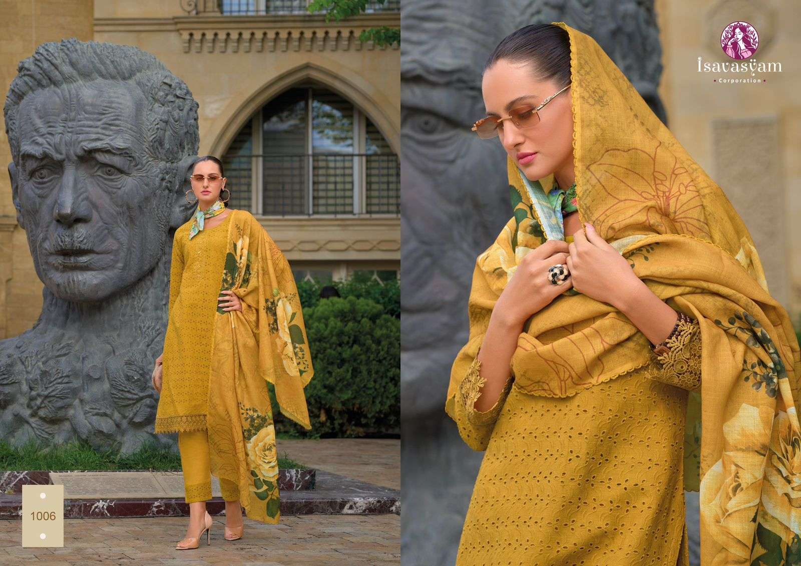 sharvi by isavasyam corporation 10001-10006 series cambric cotton designer material catalogue wholesaler surat gujarat 