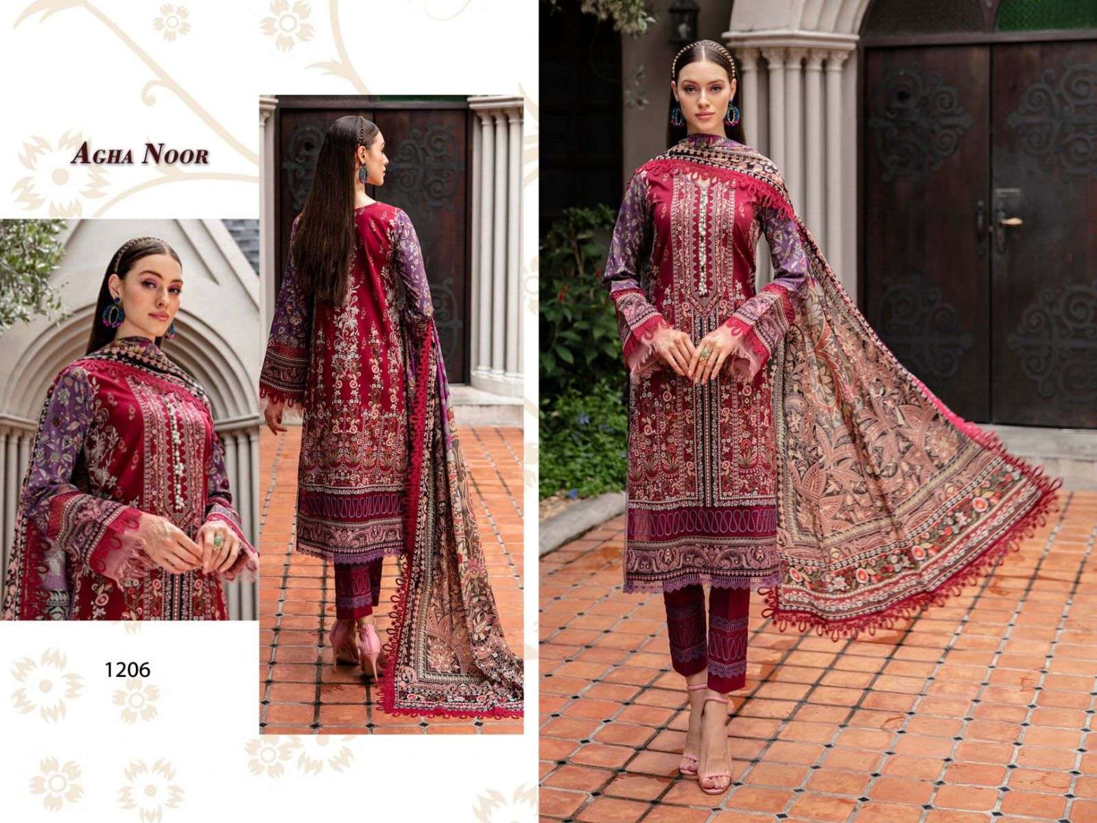 agha noor vol-12 by agha noor 1201-1206 series unstich designer pakistani suits catalogue dealer surat gujarat