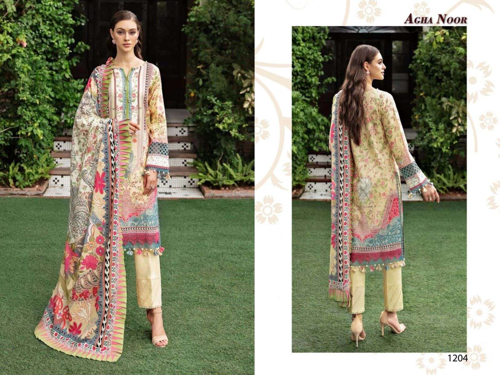 agha noor vol-12 by agha noor 1201-1206 series unstich designer pakistani suits catalogue dealer surat gujarat