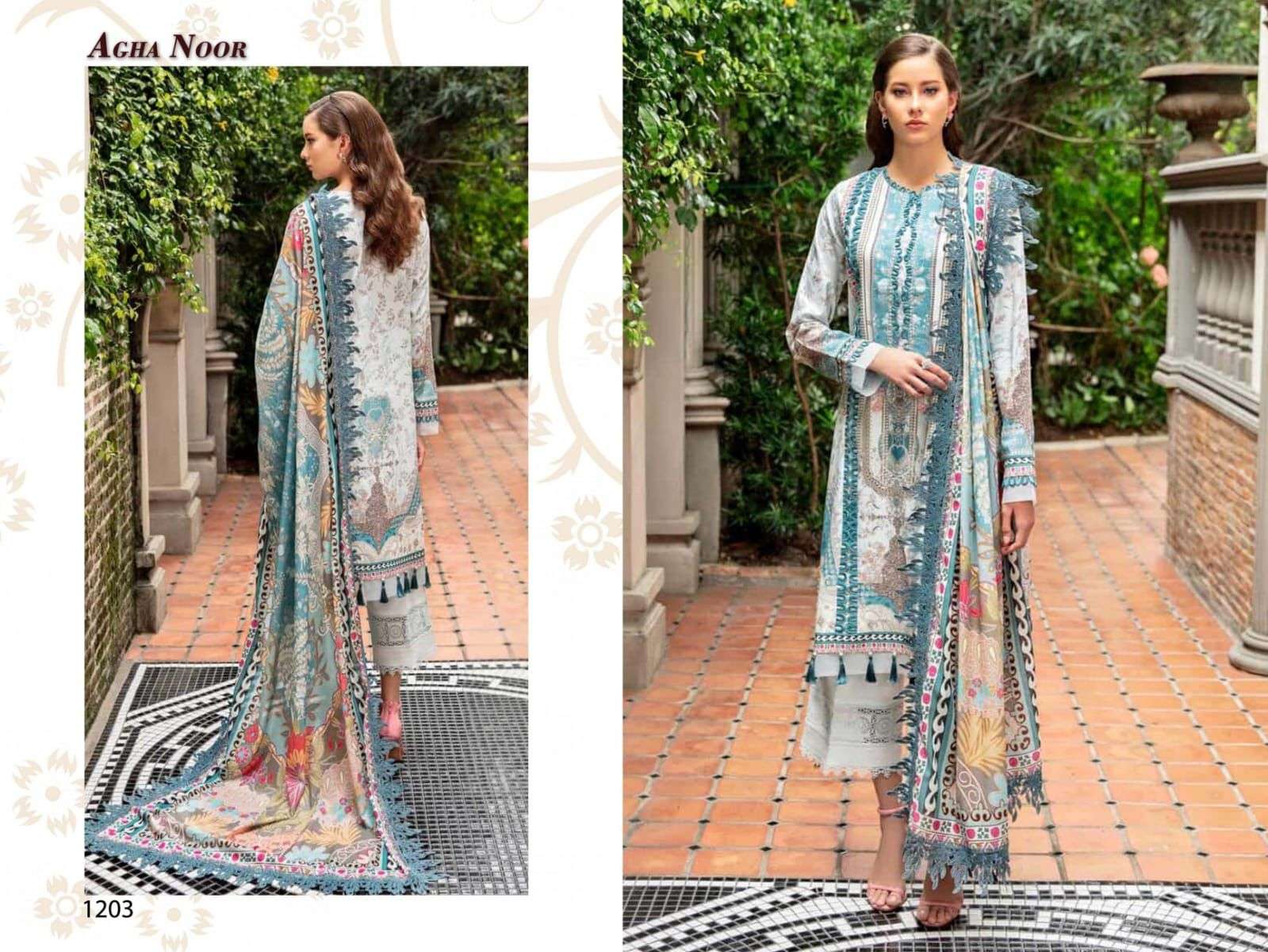 agha noor vol-12 by agha noor 1201-1206 series unstich designer pakistani suits catalogue dealer surat gujarat