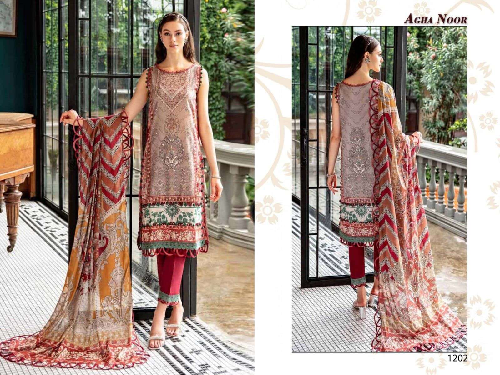 agha noor vol-12 by agha noor 1201-1206 series unstich designer pakistani suits catalogue dealer surat gujarat