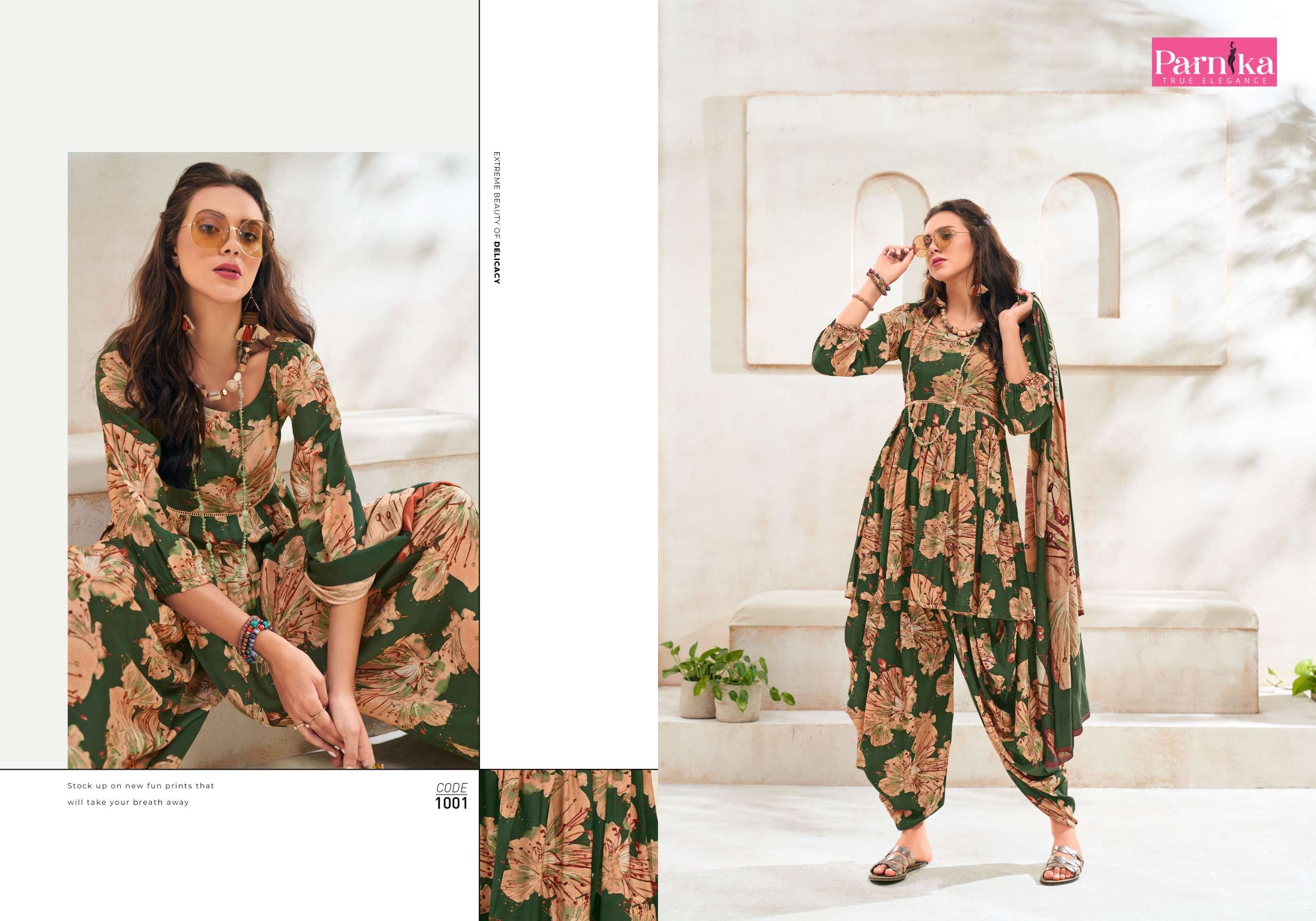 blooming by lctm 1001-1004 series silk designer dress material catalogue wholesaler surat gujarat 