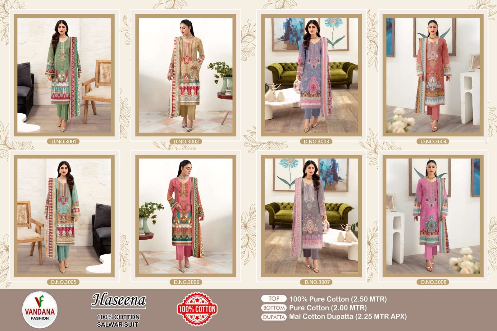 haseena vol-3 by vandana fashion pure cotton salwar kameez catalogue wholesale price surat gujarat 