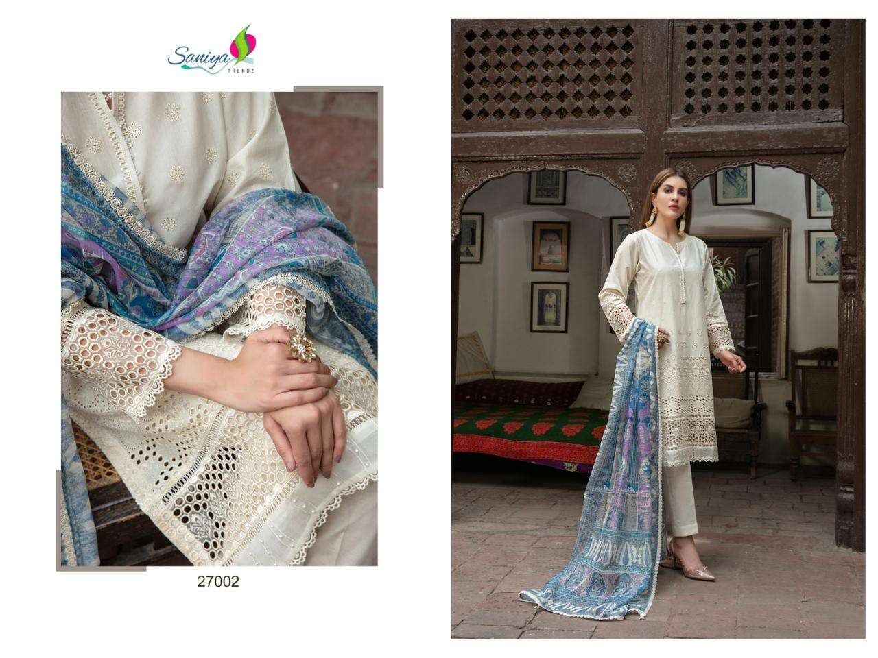 maria b chikankari vol-24 by saniya trendz 27001-27003 series cotton designer pakistani suits catalogue surat gujarat 