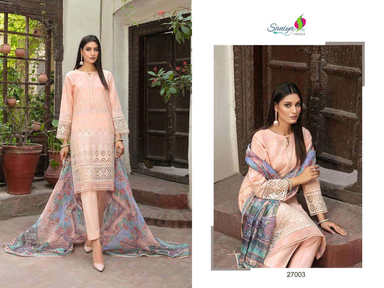 maria b chikankari vol-24 by saniya trendz 27001-27003 series cotton designer pakistani suits catalogue surat gujarat 