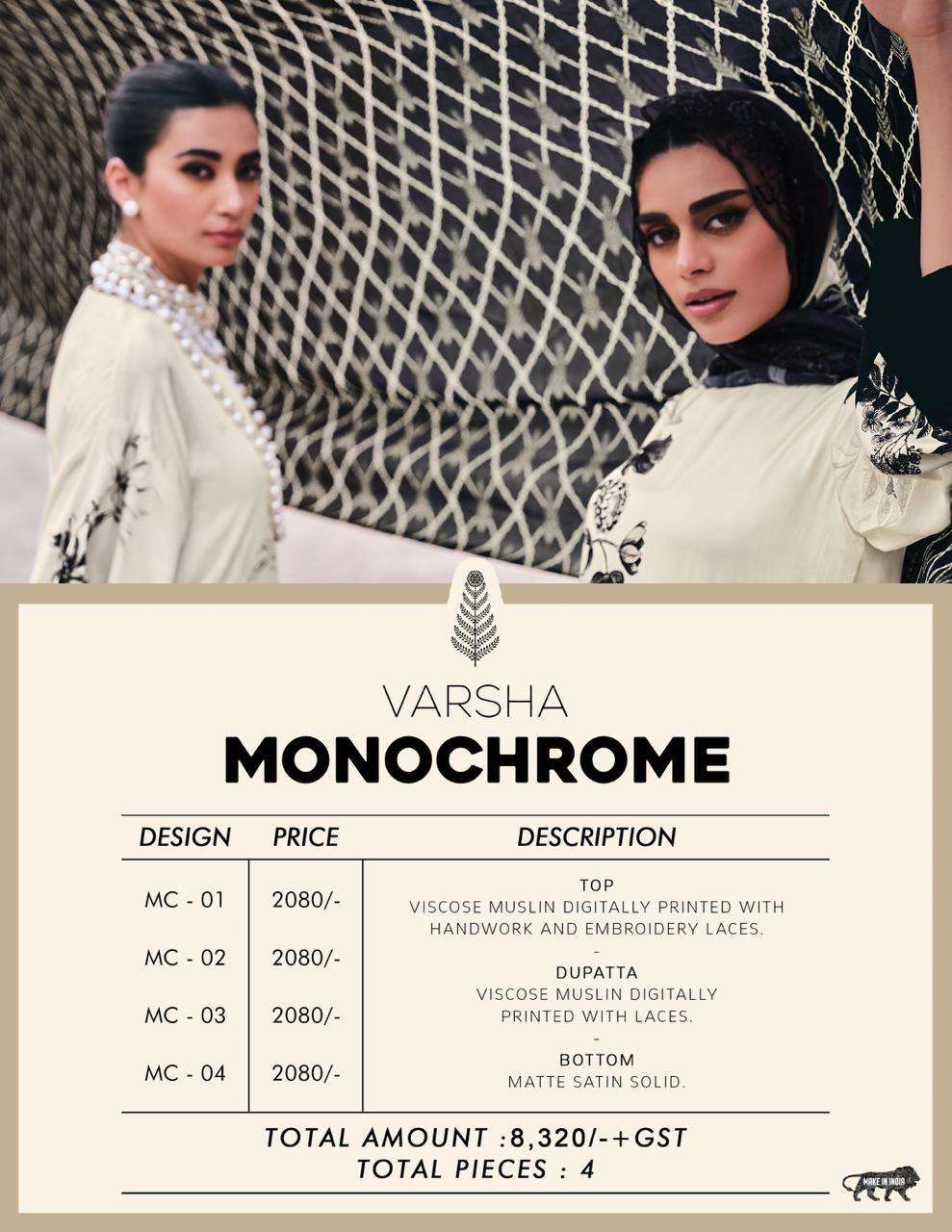 monochrome by varsha fashion viscose muslin designer salwar kameez catalogue manufacturer surat gujarat 