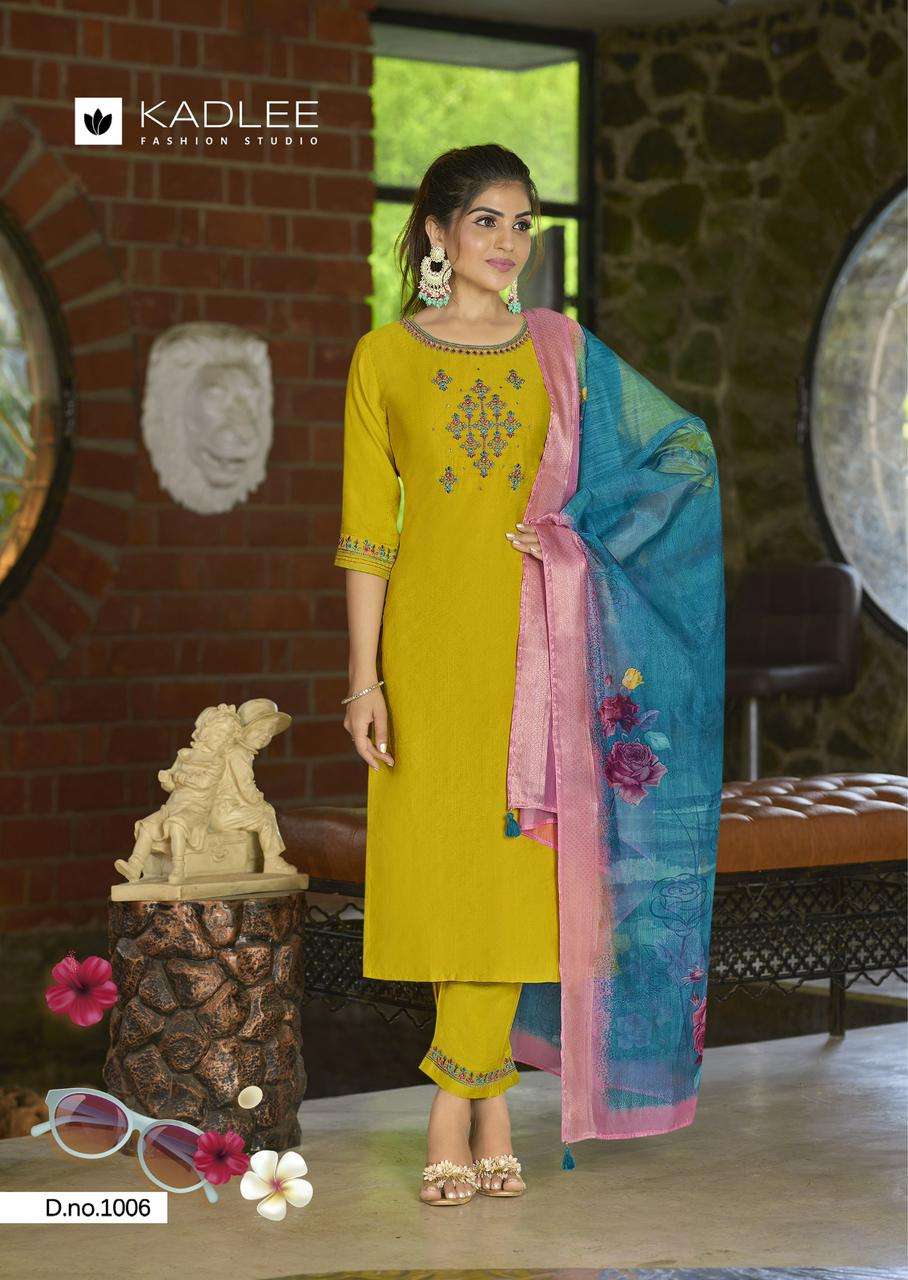 nazakat by kadlee 1001-1006 series trendy look designer kurtis latest catalogue collection surat gujarat 