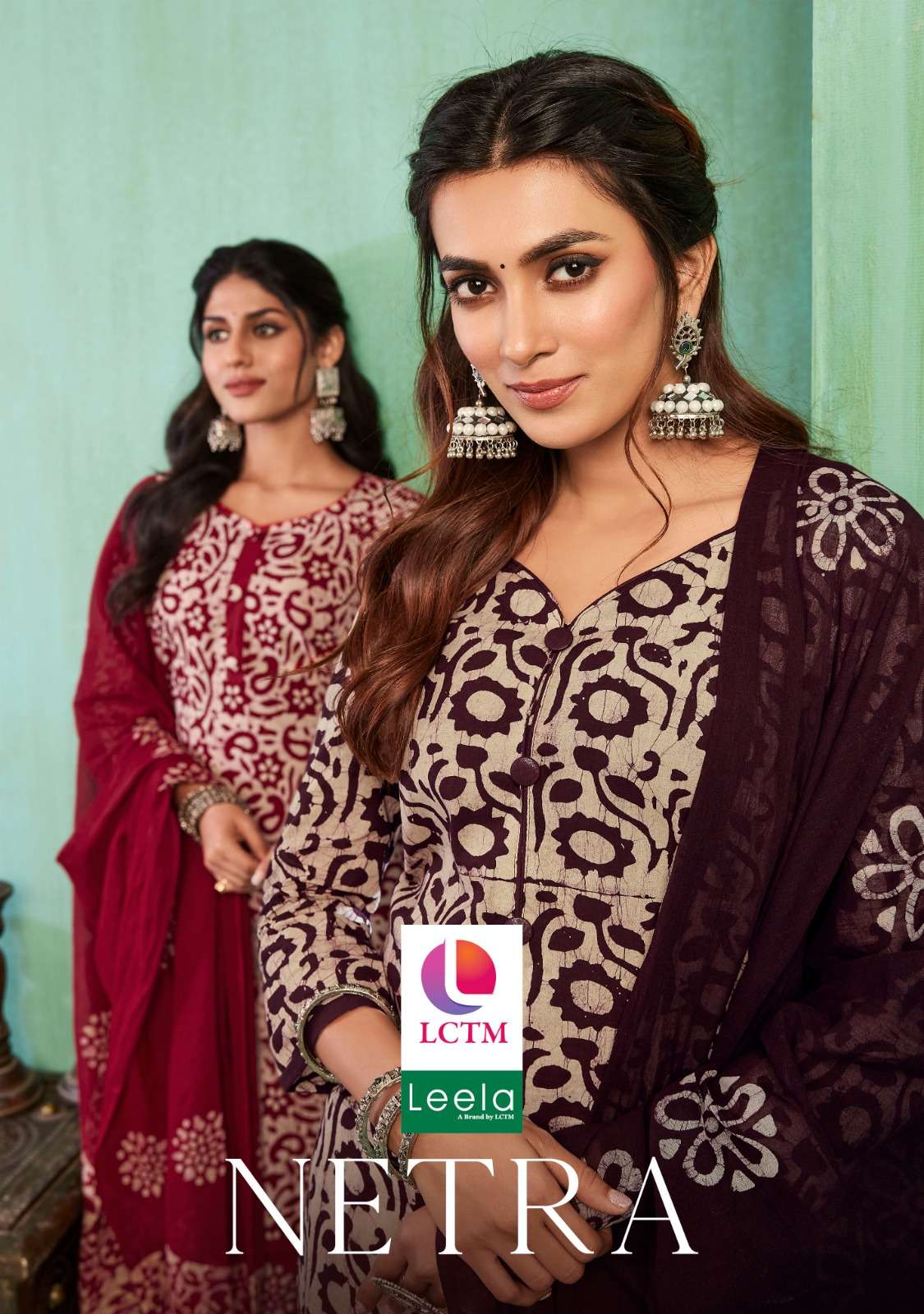 netra by lctm 1001-1006 series cambric designer top bottom with mal mal cotton dupatta material catalogue surat gujarat