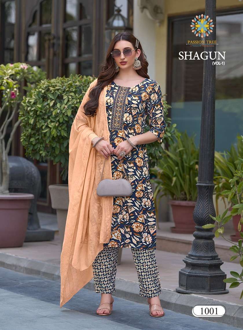 shagun vol 1 by passion tree 1001 1008 series print with fancy work designer kurtis catalogue online shopping surat gujarat