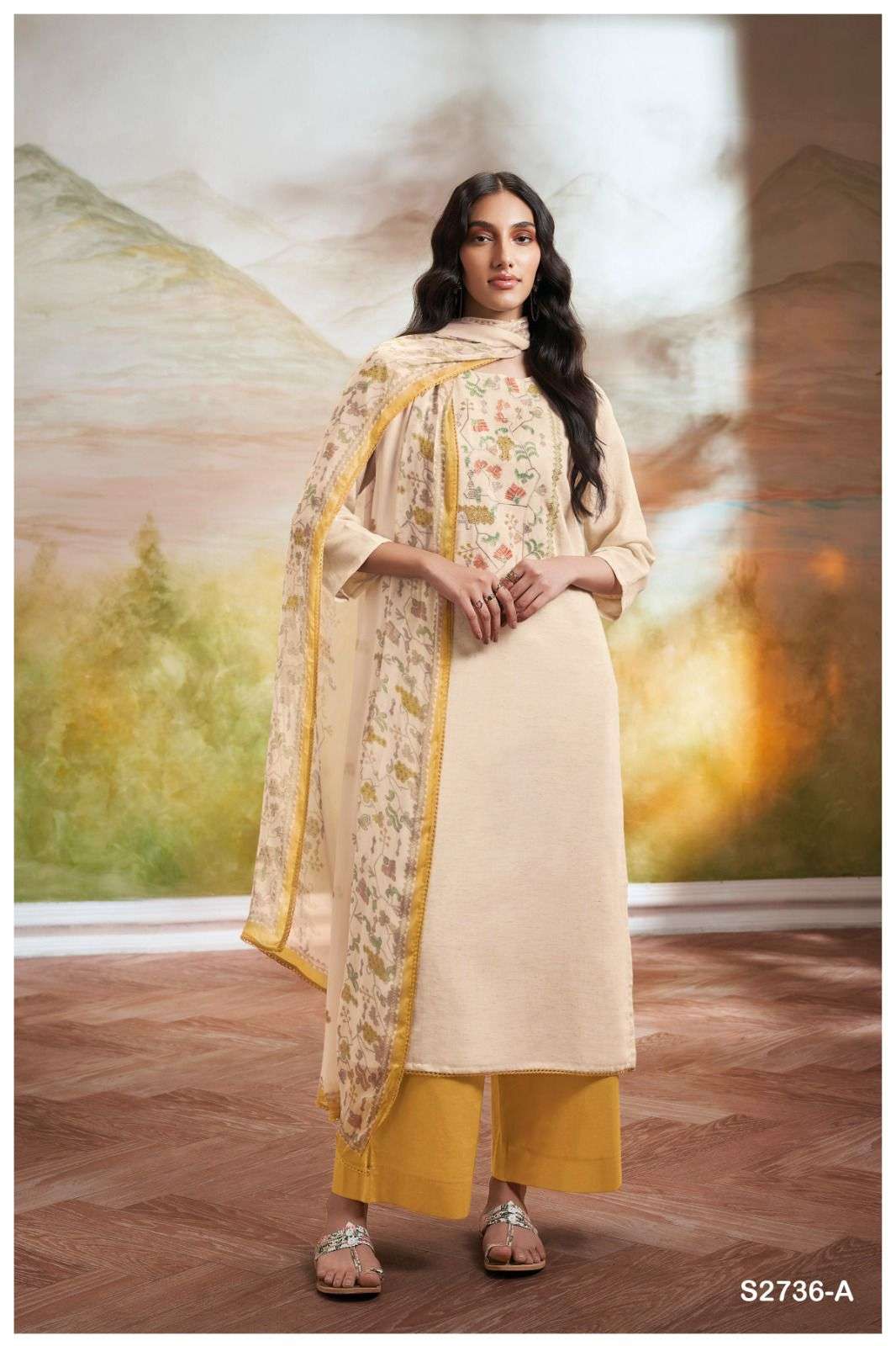 shrestha 2736 by ganga premium cotton woven with embroidery dress material catalogue online dealer surat gujarat