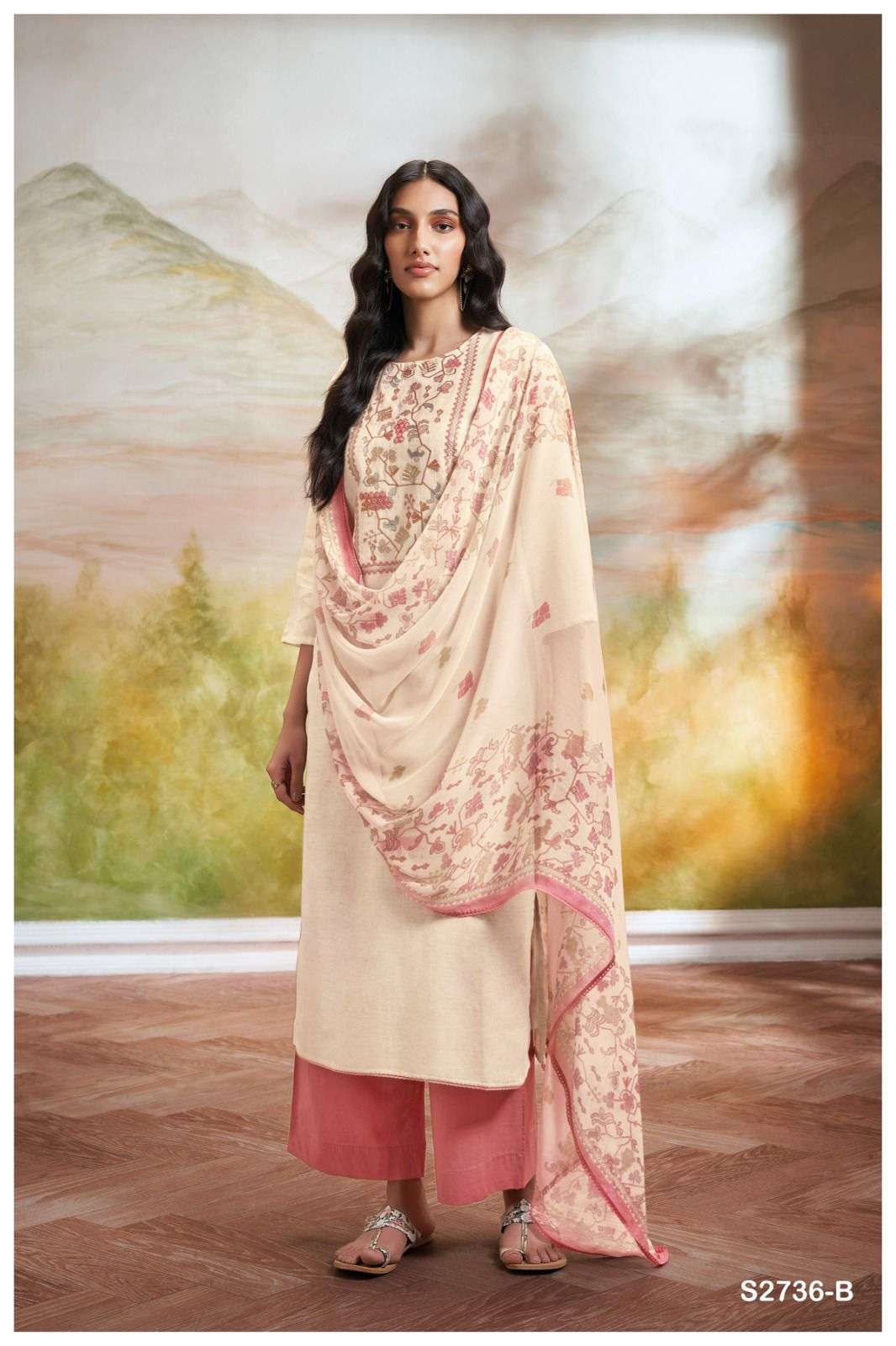 shrestha 2736 by ganga premium cotton woven with embroidery dress material catalogue online dealer surat gujarat