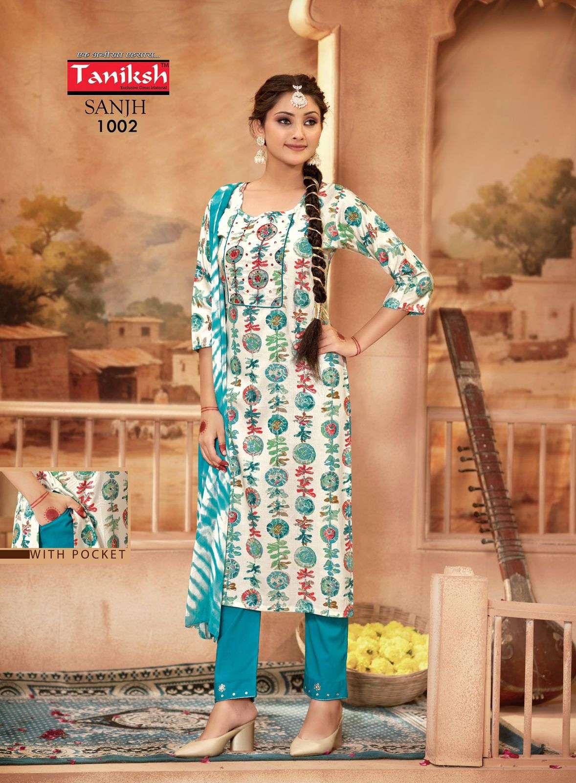 tanishk sanjh 1001-1010 series pure rayon hand work ready made salwar kameez catalogue 