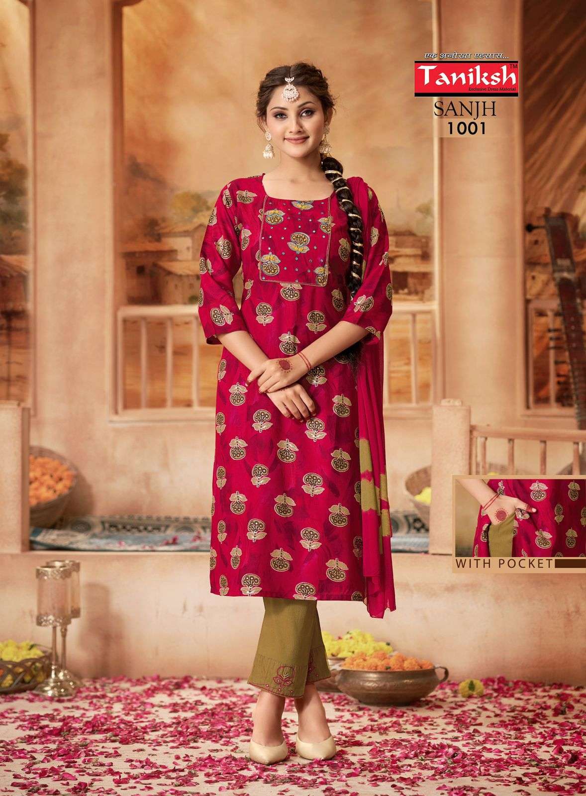 tanishk sanjh 1001-1010 series pure rayon hand work ready made salwar kameez catalogue 