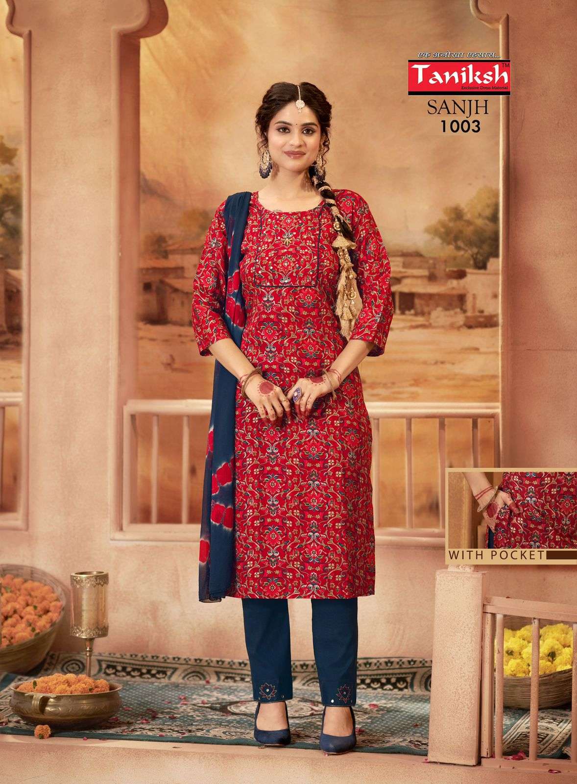 tanishk sanjh 1001-1010 series pure rayon hand work ready made salwar kameez catalogue 