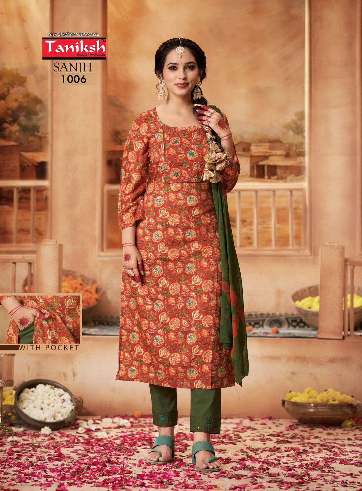 tanishk sanjh 1001-1010 series pure rayon hand work ready made salwar kameez catalogue 