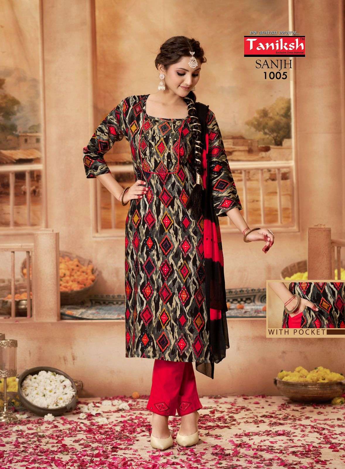 tanishk sanjh 1001-1010 series pure rayon hand work ready made salwar kameez catalogue 