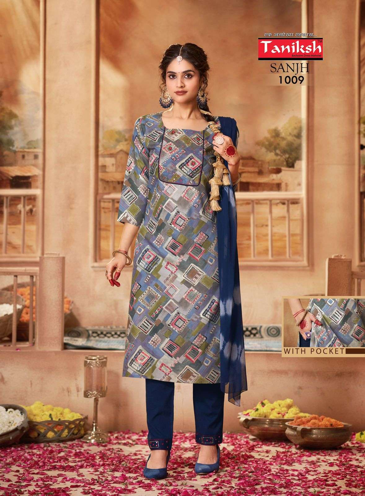 tanishk sanjh 1001-1010 series pure rayon hand work ready made salwar kameez catalogue 