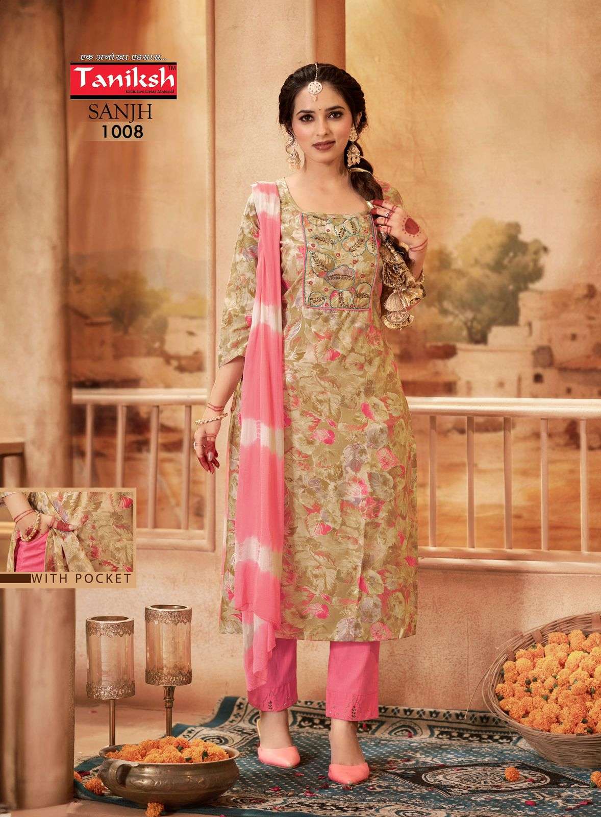 tanishk sanjh 1001-1010 series pure rayon hand work ready made salwar kameez catalogue 