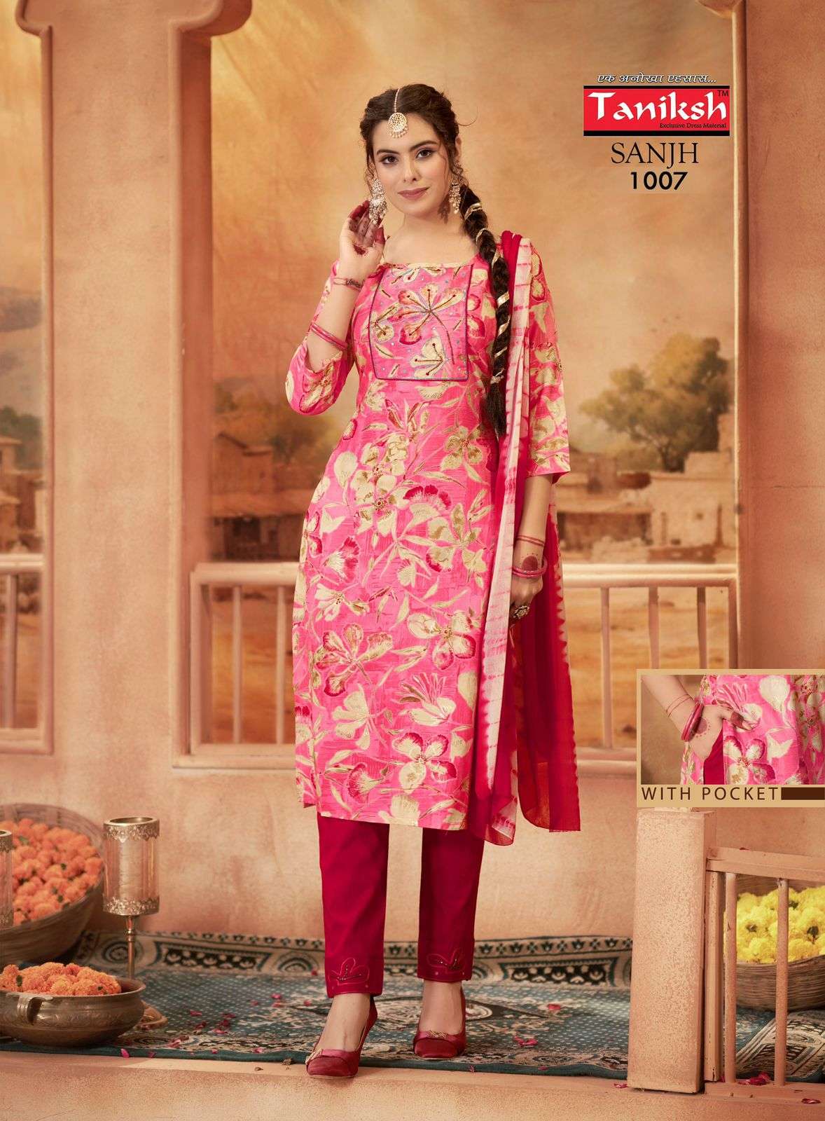 tanishk sanjh 1001-1010 series pure rayon hand work ready made salwar kameez catalogue 