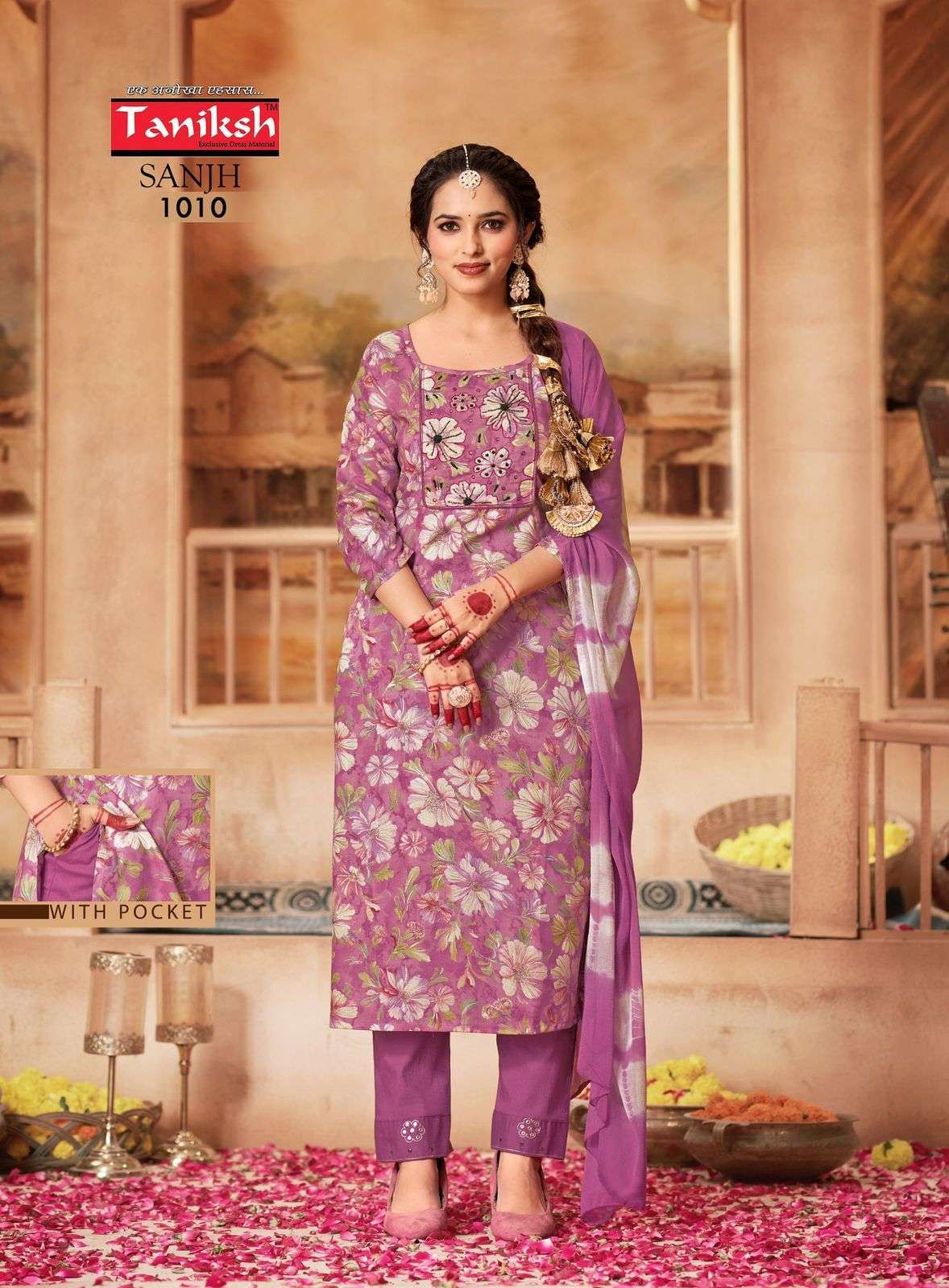 tanishk sanjh 1001-1010 series pure rayon hand work ready made salwar kameez catalogue 