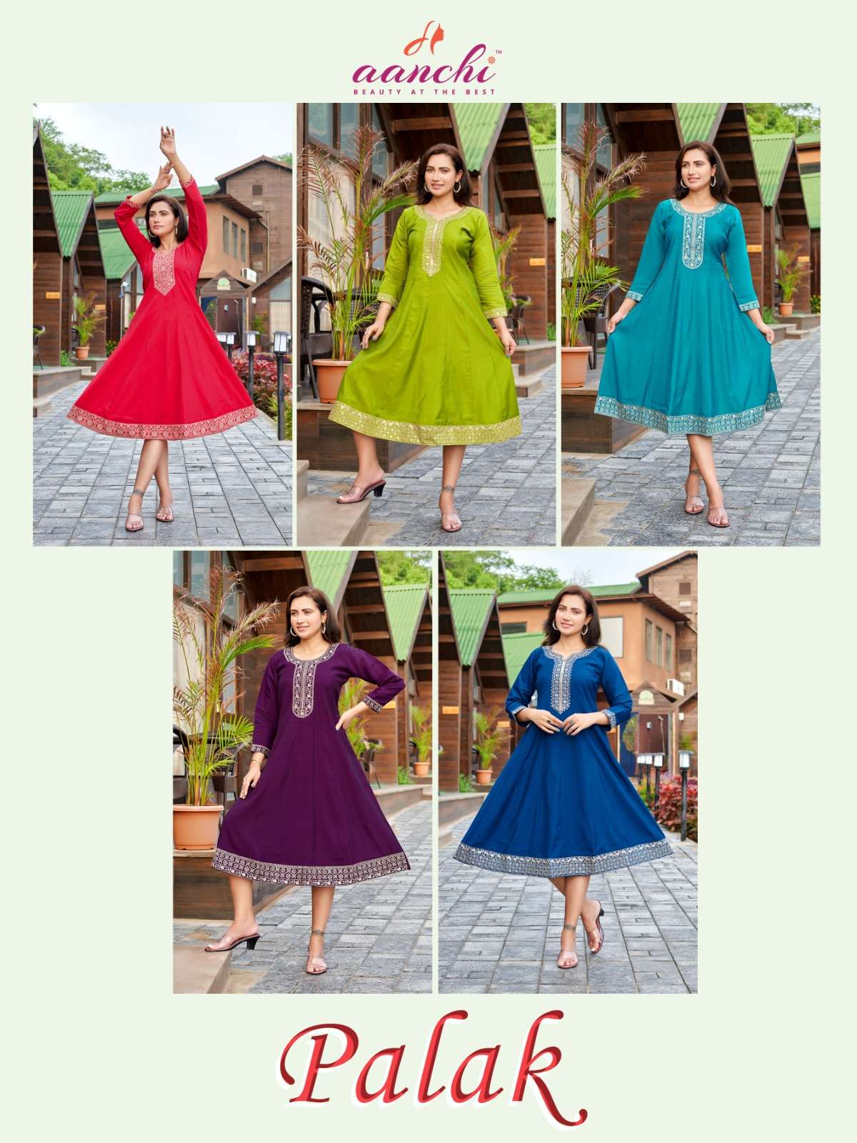 aanchi palak exclusive party wear roman silk fancy cut embroidred long kurti catalogue wholesale price 