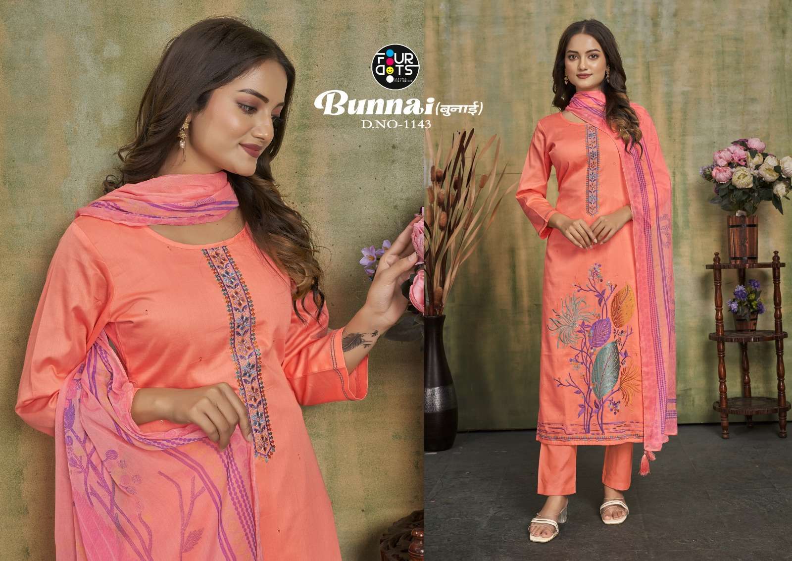 bunnai by fourdots 1141-1144 series indian designer salwar suits catalogue manufacturer surat gujarat 