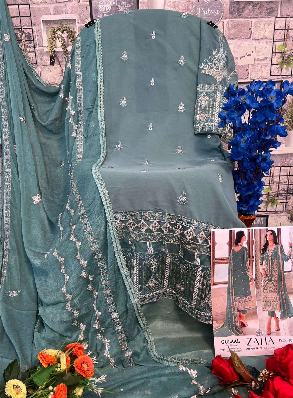 gulaal vol-2 by zaha georgette with heavy embroidered salwar suits catalogue online supplier surat gujarat 