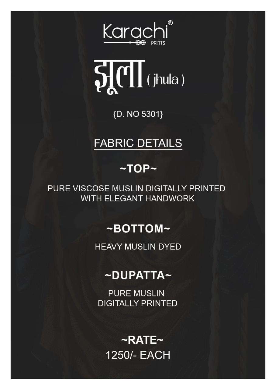 jhula by karachi prints 5301-5304 series unstitched salwar kameez catalogue online supplier surat gujarat 