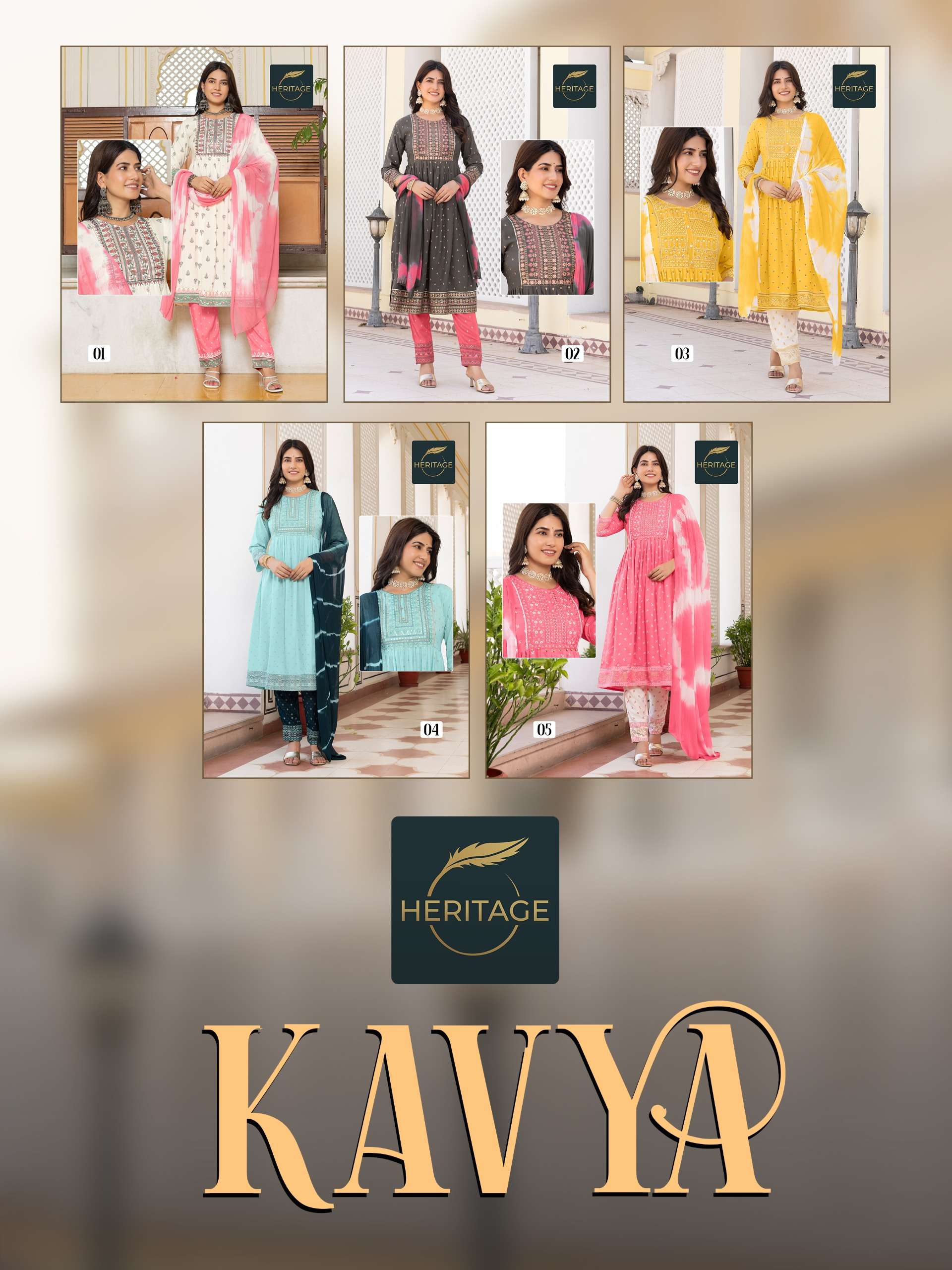 kavya heritage rayon designer kurtis latest catalogue wholesale rate dealer surat gujarat 