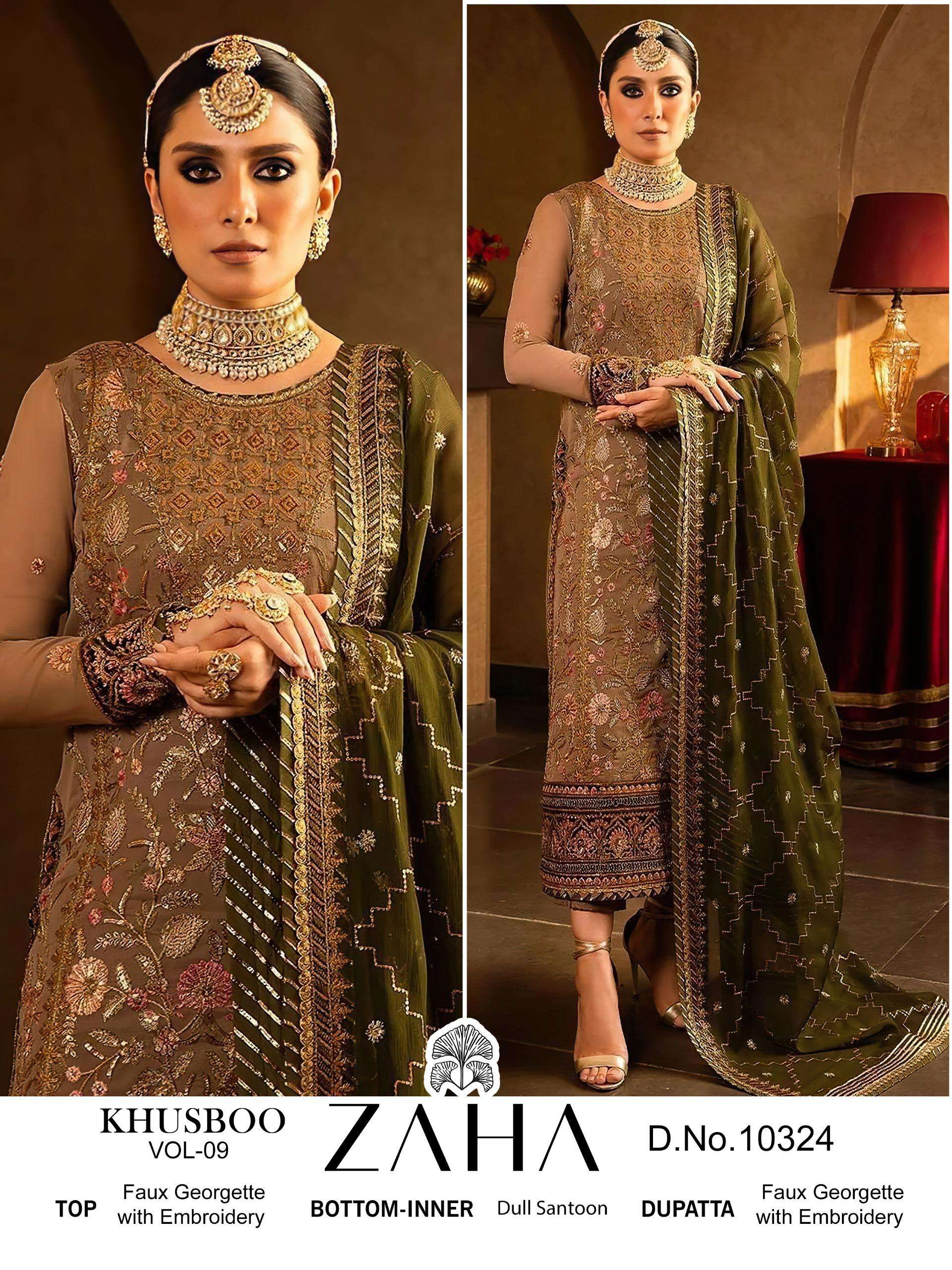 khusboo vol-9 by zaha 10323-10325 series stylish designer party wear suits catalogue wholesale collection surat gujarat