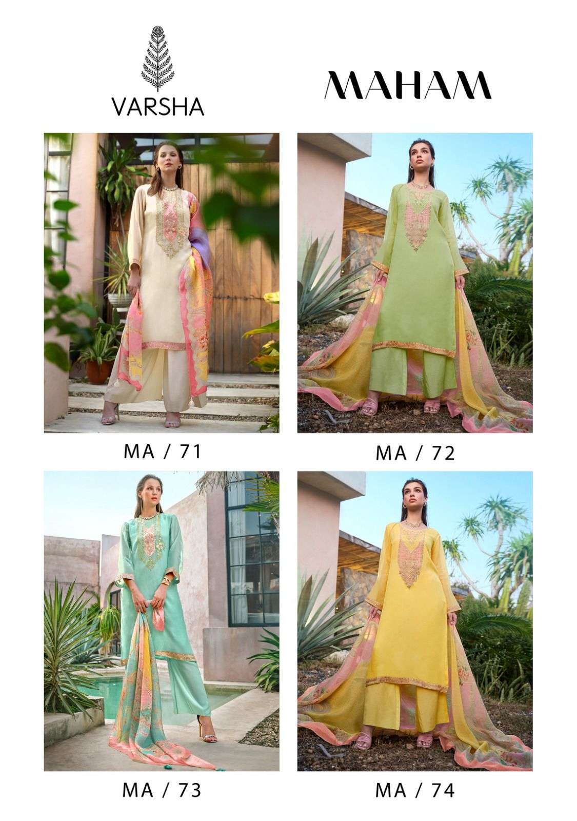 maham by varsha fashion 71-74 series exclusive designer dress material catalogue wholesale price surat gujarat 