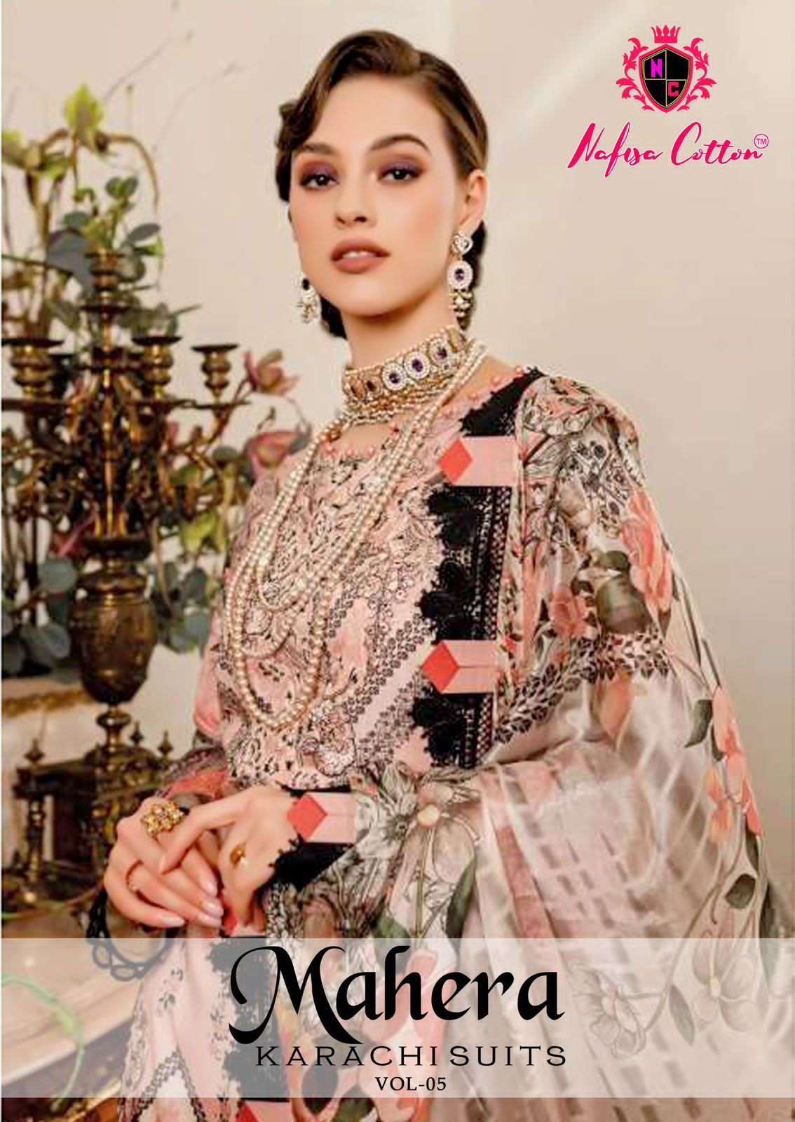 mahera vol-5 by nafisa cotton 5001-5006 series designer pakistani karachi print salwar kameez latest catalogue design 2024