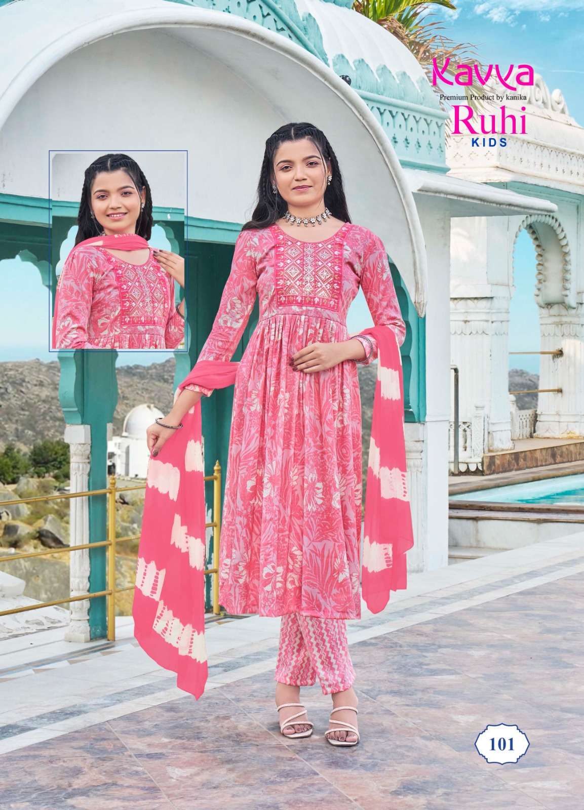 ruhi by kavya 101-108 series capsule foil printed designer kids wear catalogue manufacturer surat gujarat 