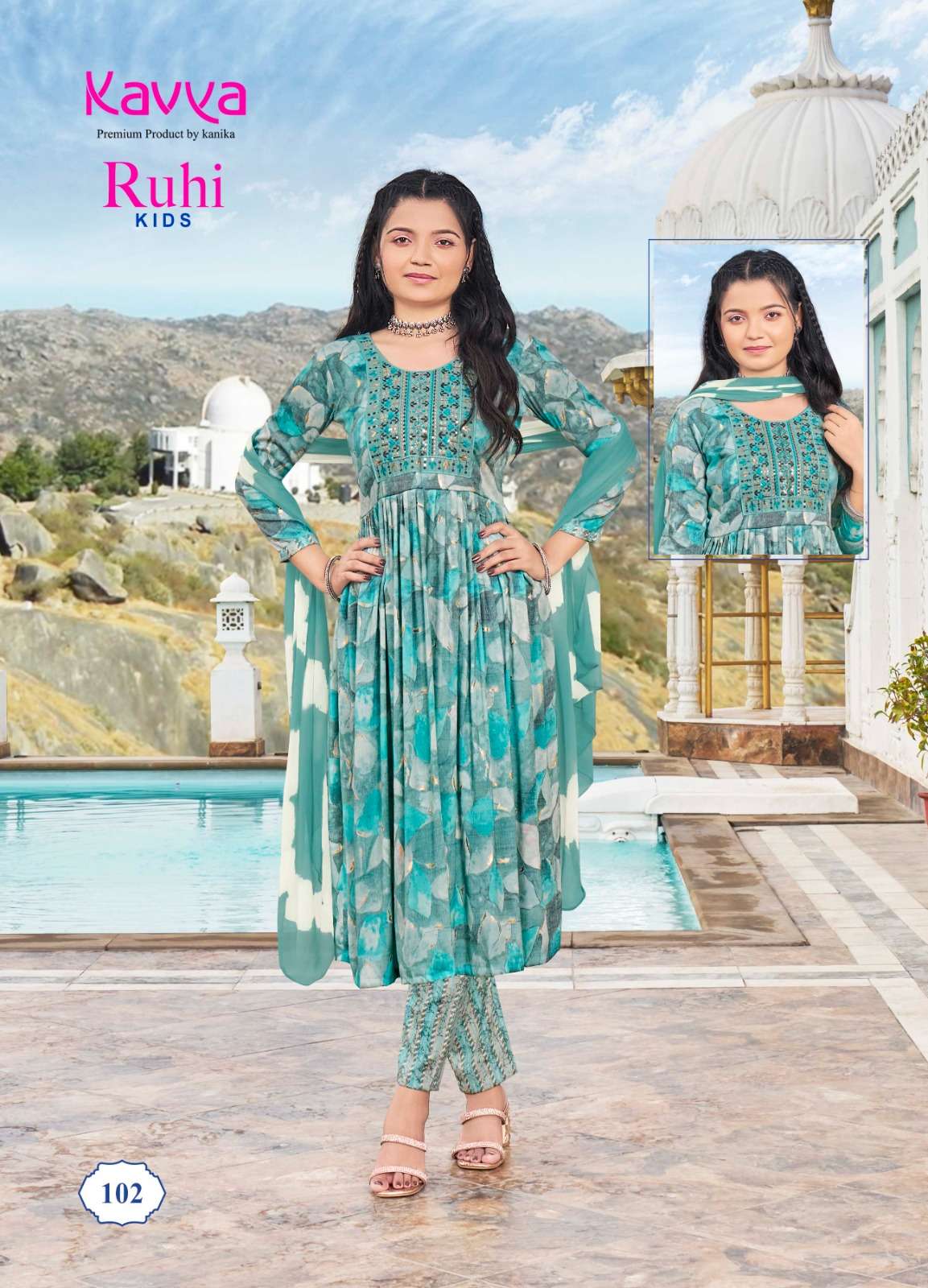 ruhi by kavya 101-108 series capsule foil printed designer kids wear catalogue manufacturer surat gujarat 