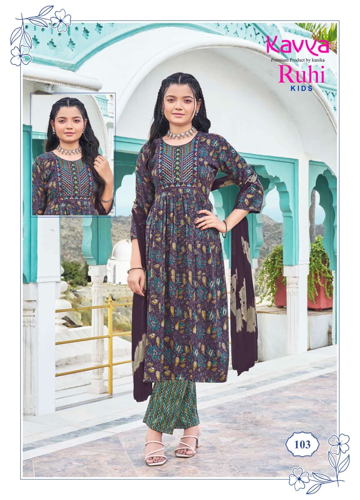 ruhi by kavya 101-108 series capsule foil printed designer kids wear catalogue manufacturer surat gujarat 