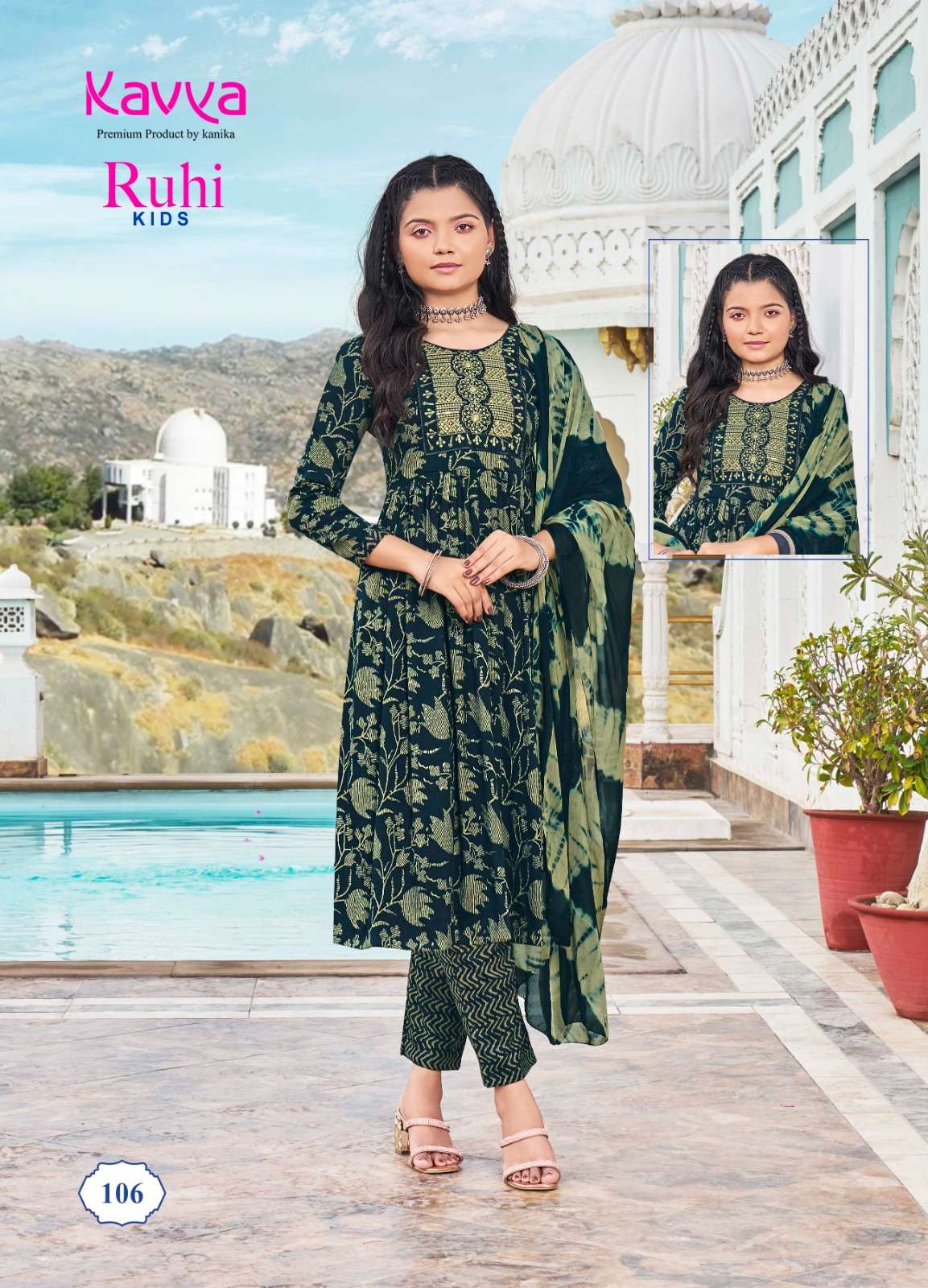 ruhi by kavya 101-108 series capsule foil printed designer kids wear catalogue manufacturer surat gujarat 