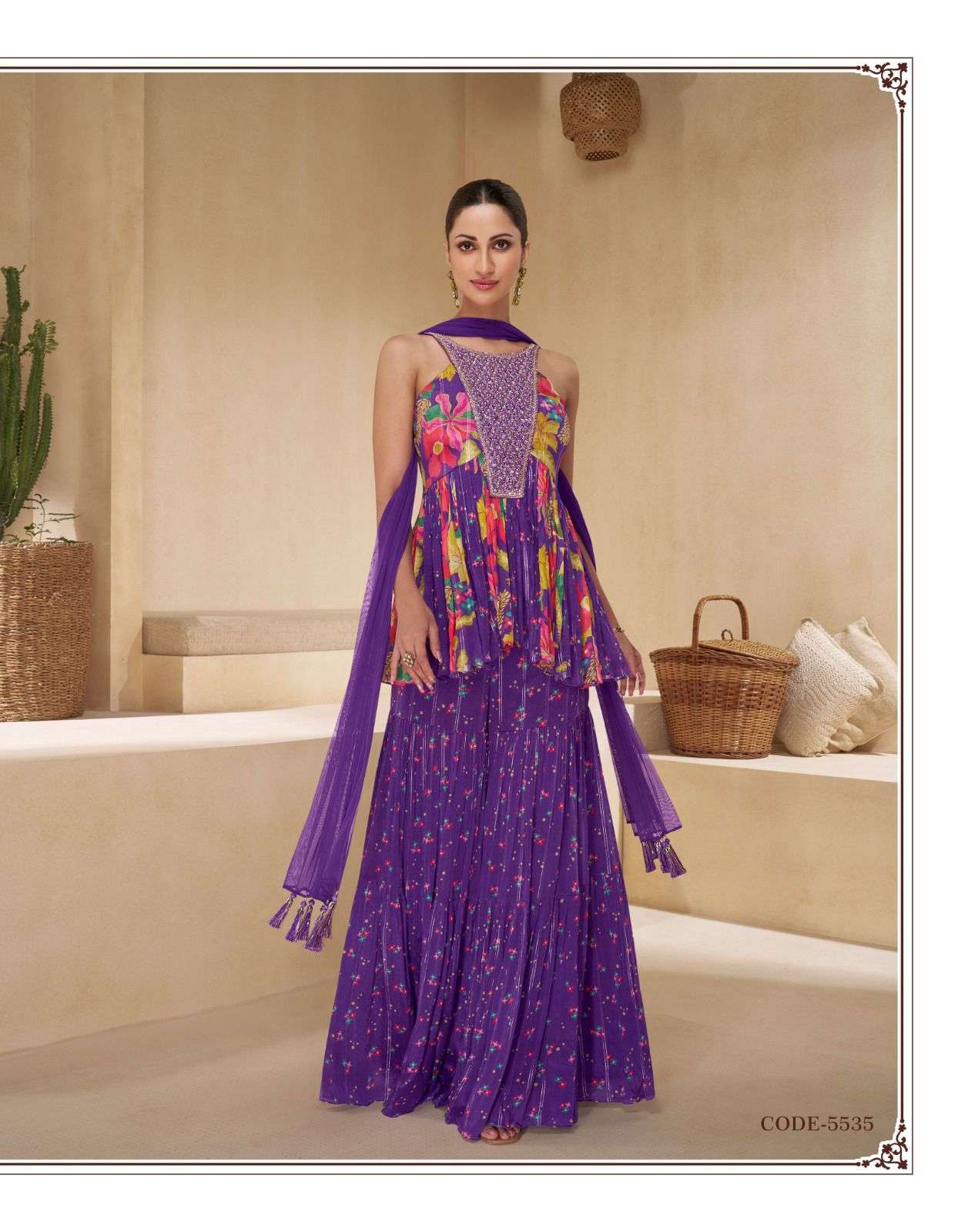 sayuri chakori 5534-5537 series designer pure muslin real chinon silk free size catalogue wholesale dealer 