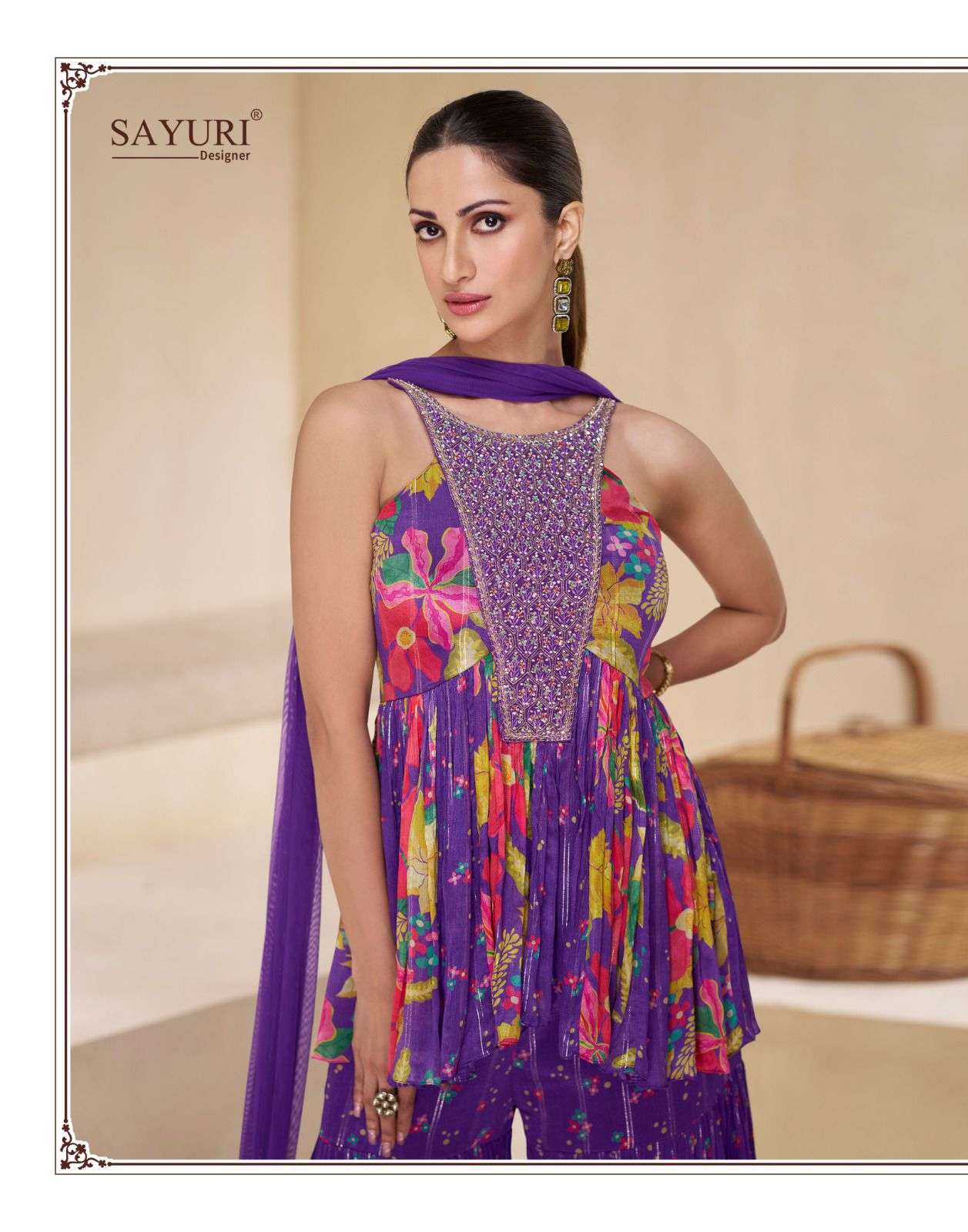sayuri chakori 5534-5537 series designer pure muslin real chinon silk free size catalogue wholesale dealer 