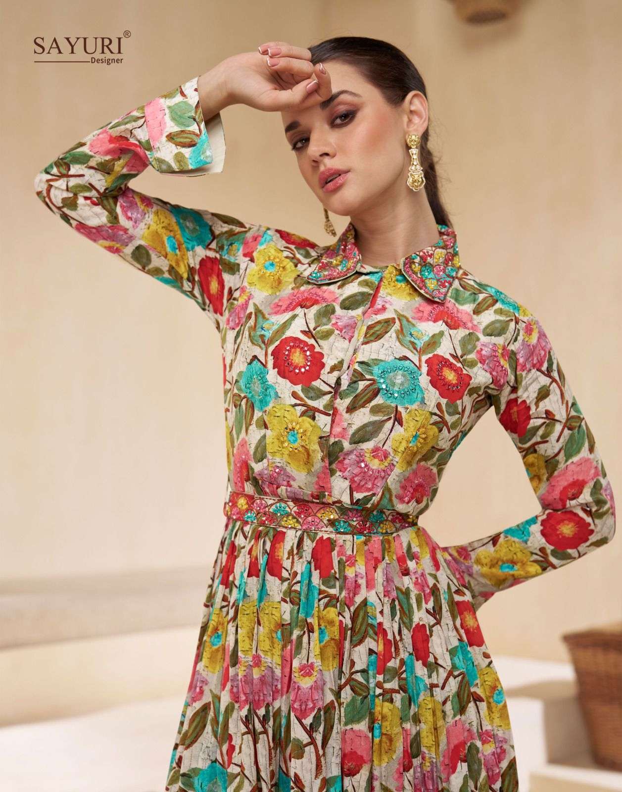 sayuri chakori 5534-5537 series designer pure muslin real chinon silk free size catalogue wholesale dealer 