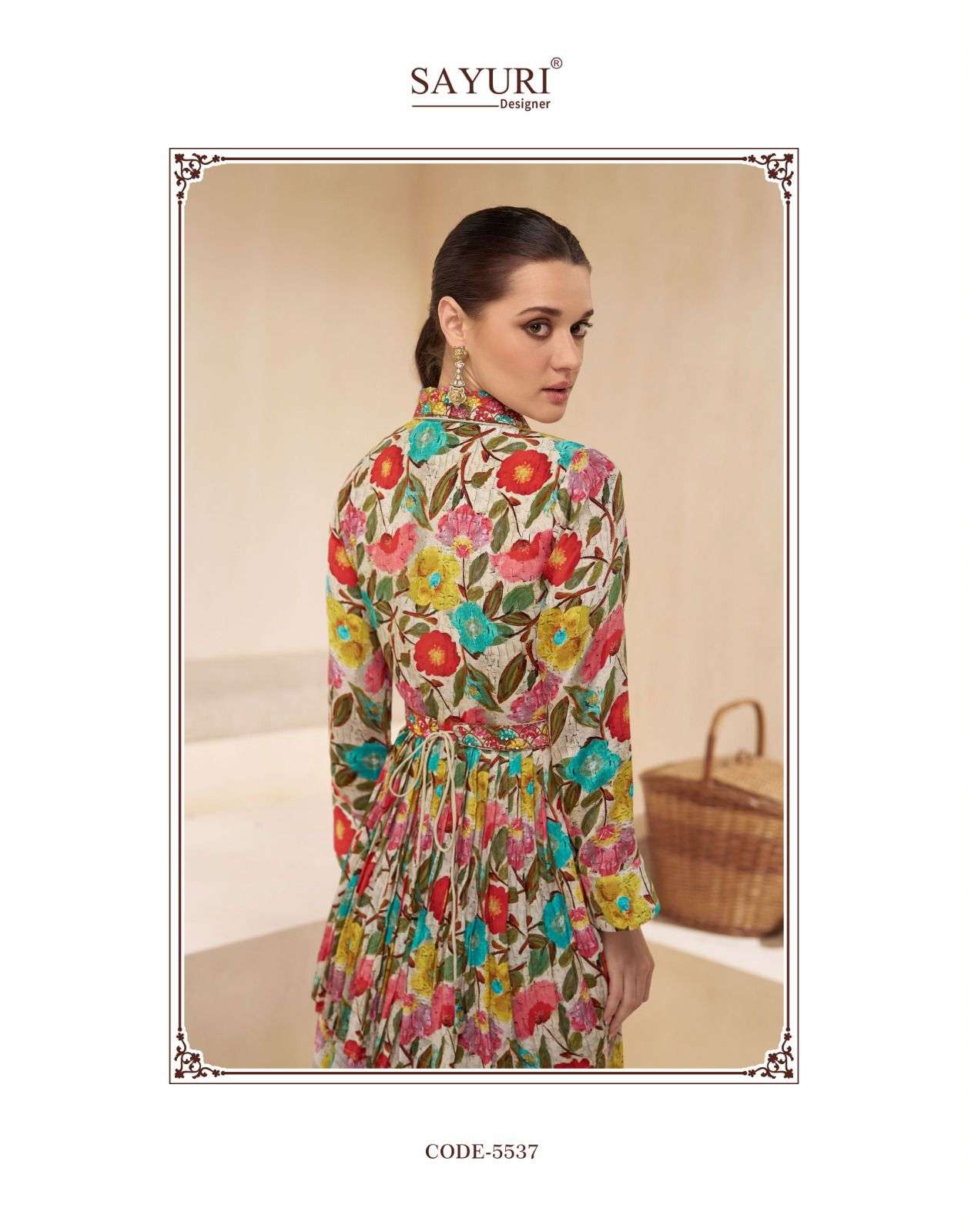 sayuri chakori 5534-5537 series designer pure muslin real chinon silk free size catalogue wholesale dealer 