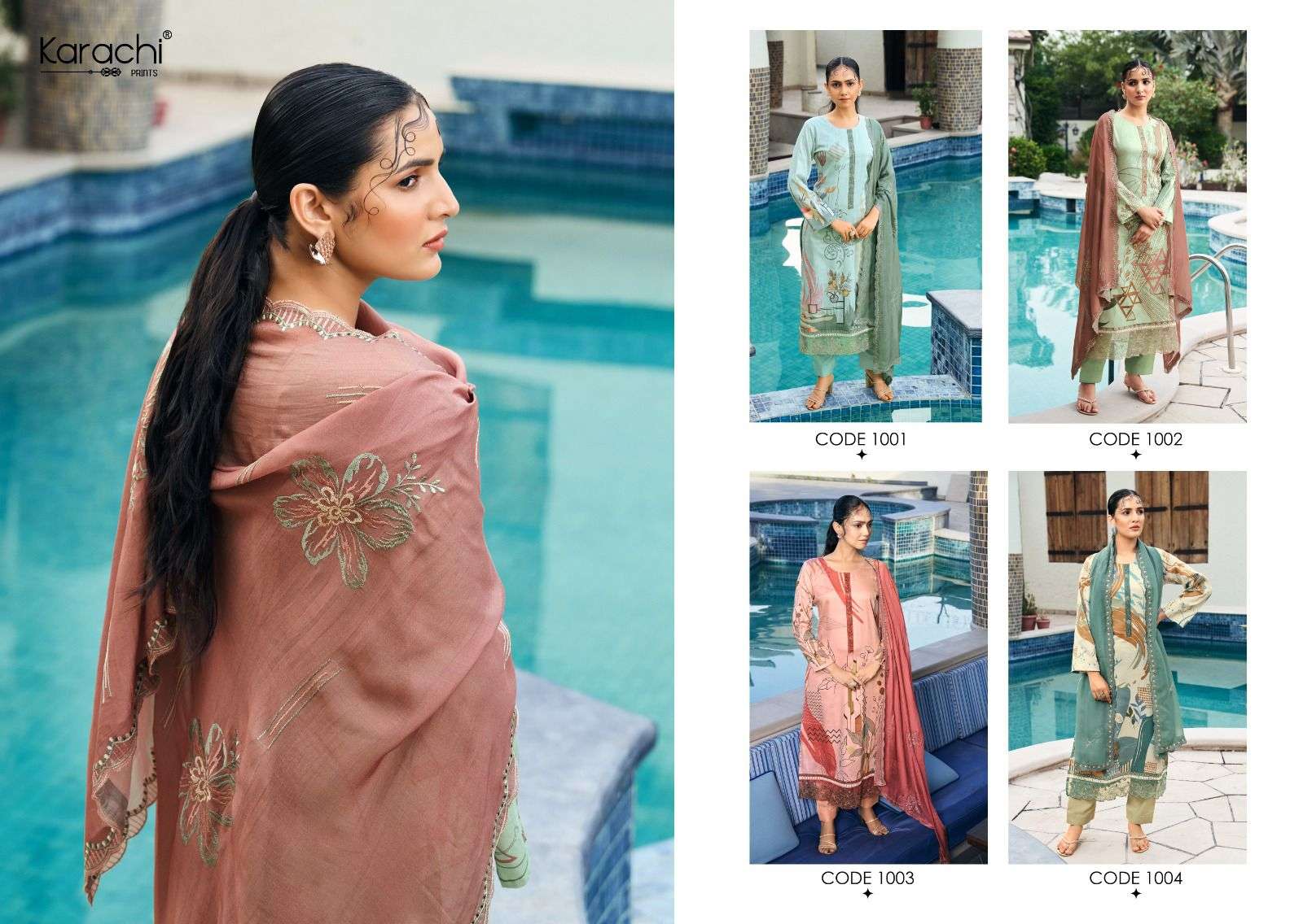 summer swag by karachi prints 1001-1004 series jam satin salwar kameez catalogue online purchasing surat gujarat 