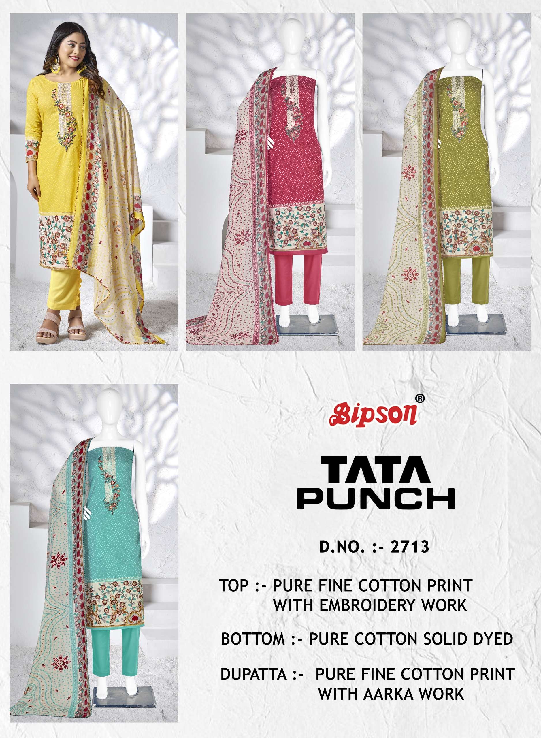 tata punch 2713 by bipson prints pure fine cotton designer salwar suits material catalogue online surat gujarat 